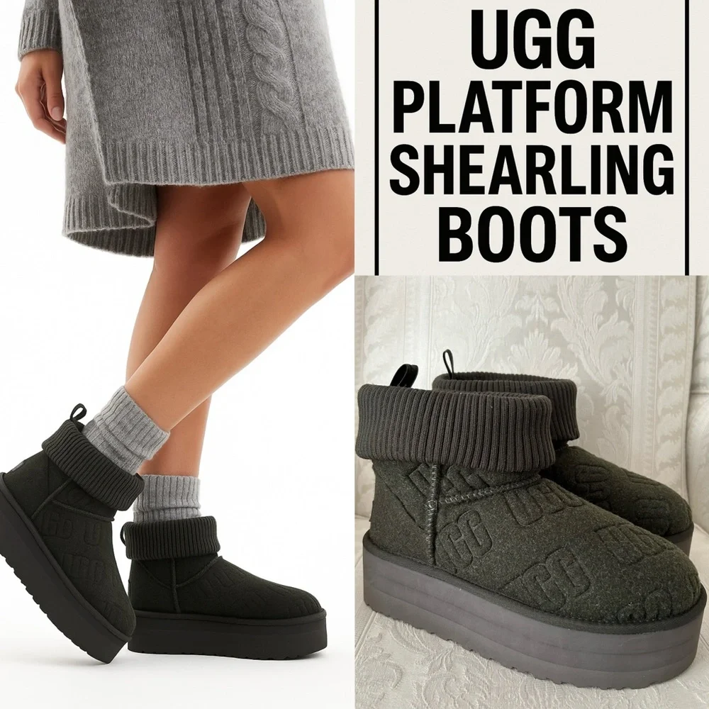 UGG CLASSIC MINI PLATFORM FELTED FOREST NIGHT BOOTS - WOMEN'S 8